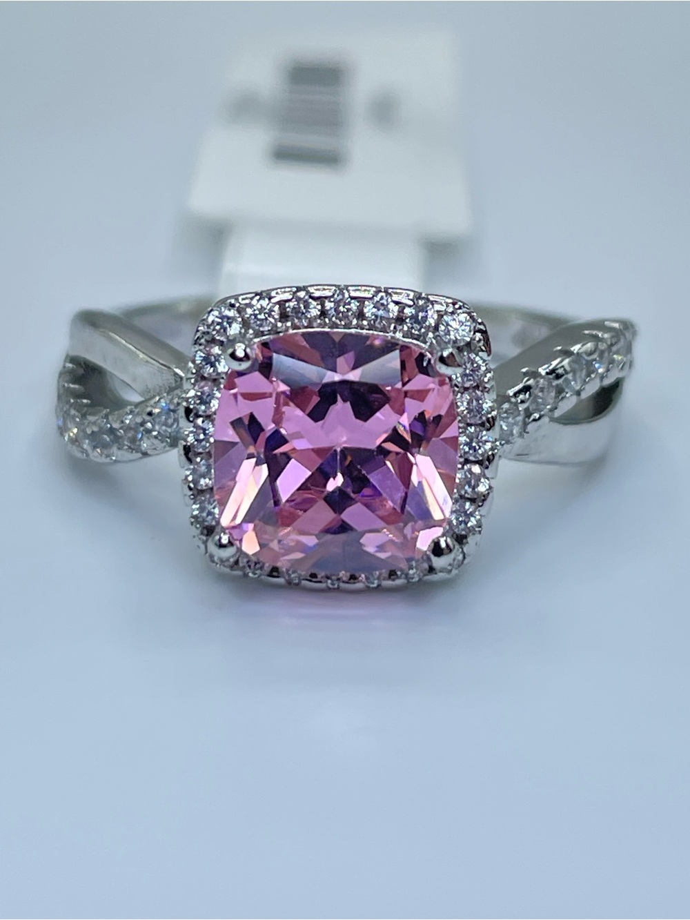 Swarovski Crystal Elements Pink White Halo Twist Band Ring Sz 7